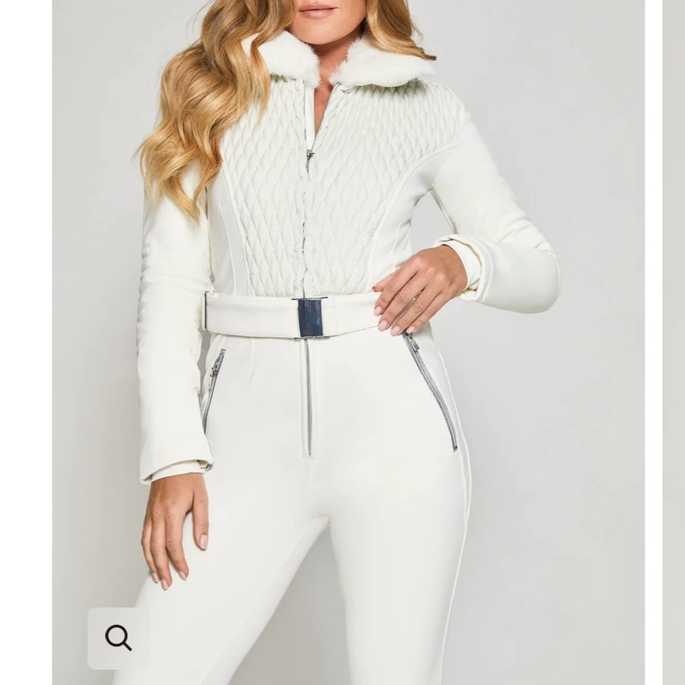 Women’s Quilted Faux-Fur Collar Jumpsuit - White